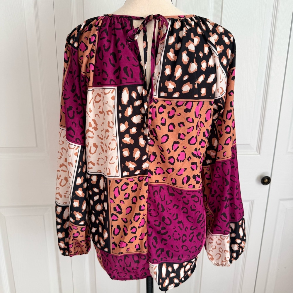 Something About You Stylish Boho Leopard Blouse - Fuchsia, Tan, Black Size Small - Picture 3 of 11